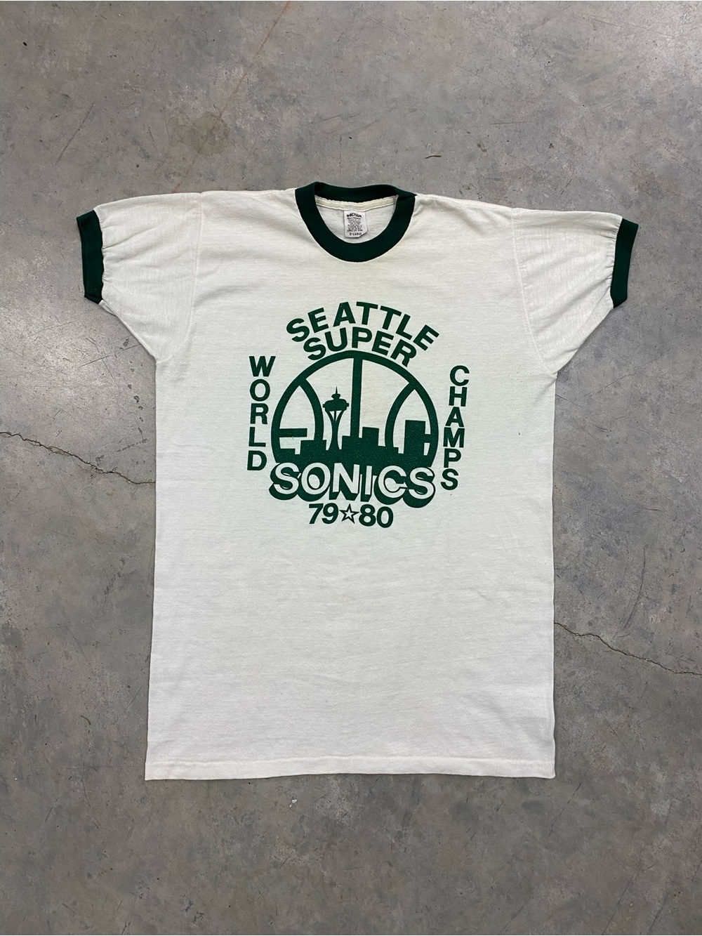 Seattle Super Sonics 79-80 White & Green Ringer T-Shirt